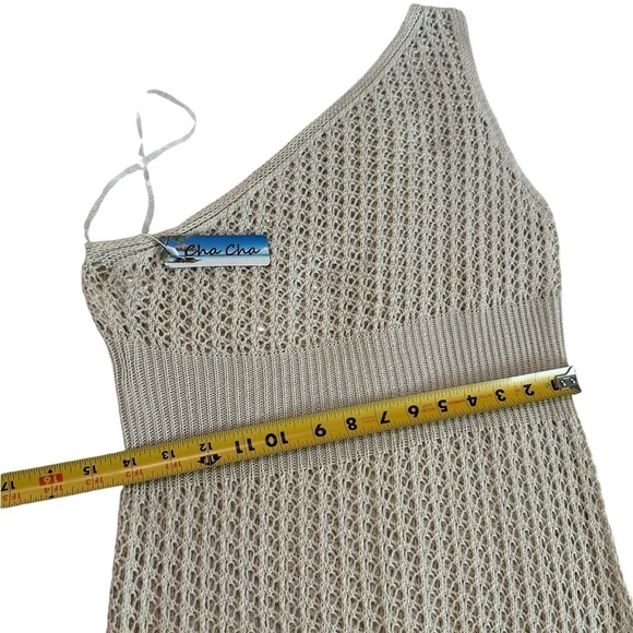 Cha Cha One Shoulder Crocheted Boho Cover up Side Slit midi Dress Size M NWT - Picture 11 of 17